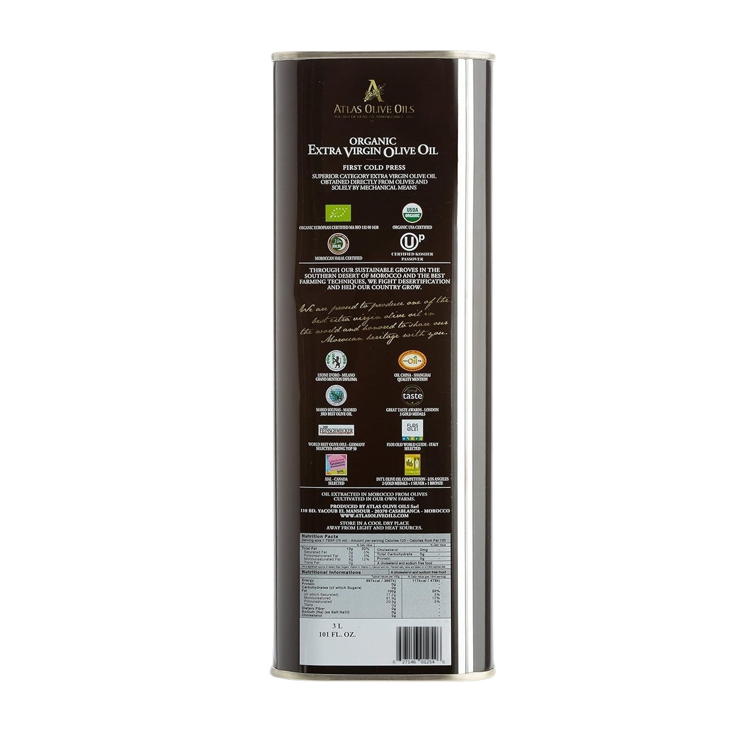 Atlas – Huile d’olive extra vierge bio premium  (bidon métal)